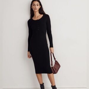 Madewell Henley Sweater Midi Dress, Black, XL
